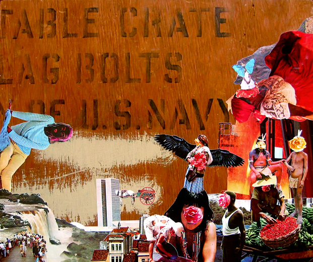 the mobile savage, Collage on Found Wood, 2006, 53 x 45 cm